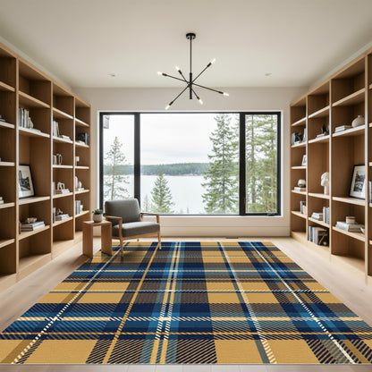 Classic Navy and Gold Tartan Plaid Rug