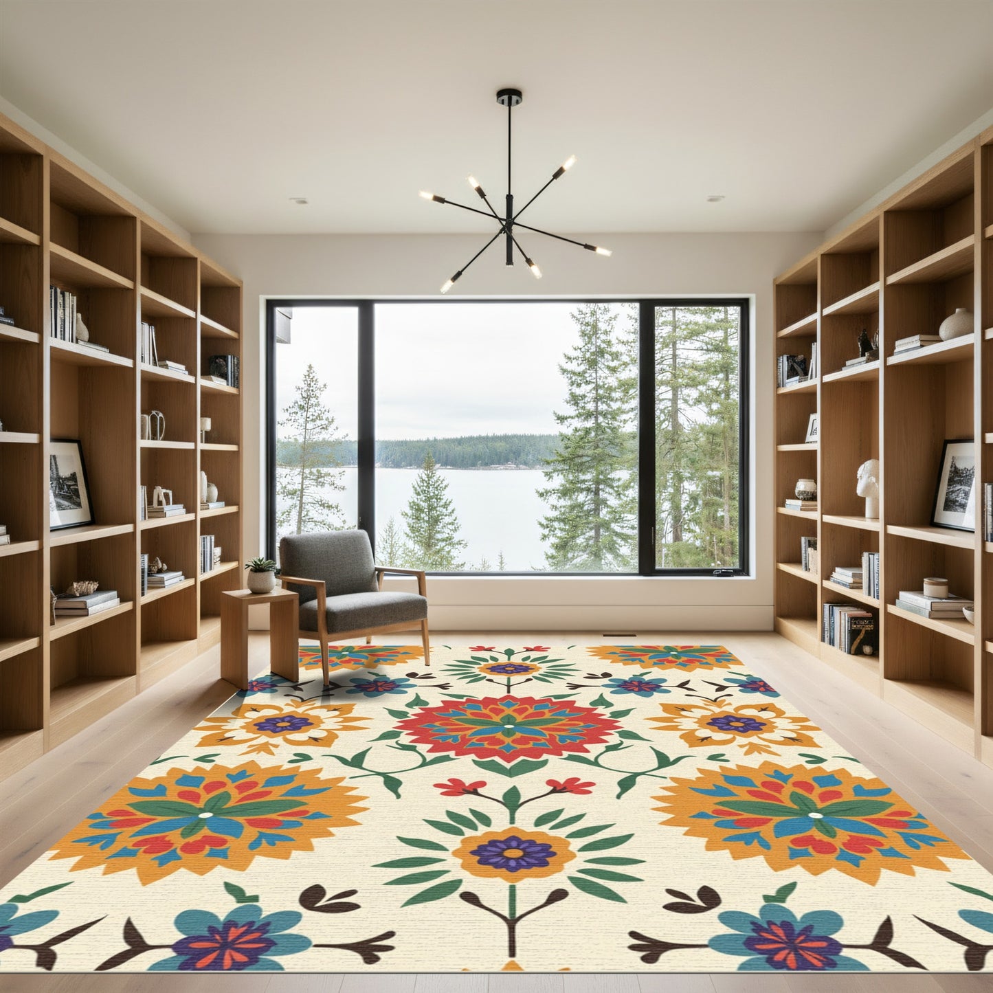 Vibrant Red Blue Yellow Floral Medallion Rug