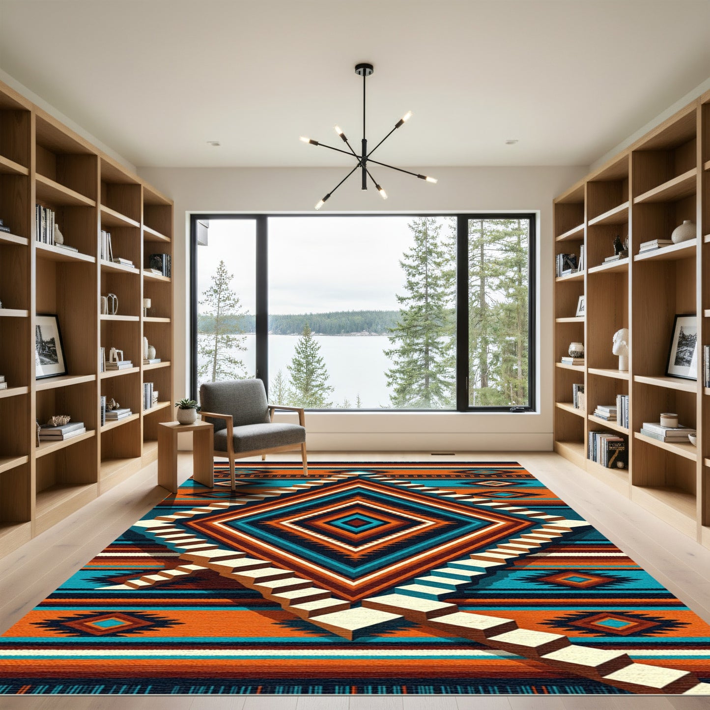 Geometric Step Aztec Diamond Southwestern Art Rug