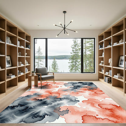 Ethereal Coral and Slate Ink Wash Rug