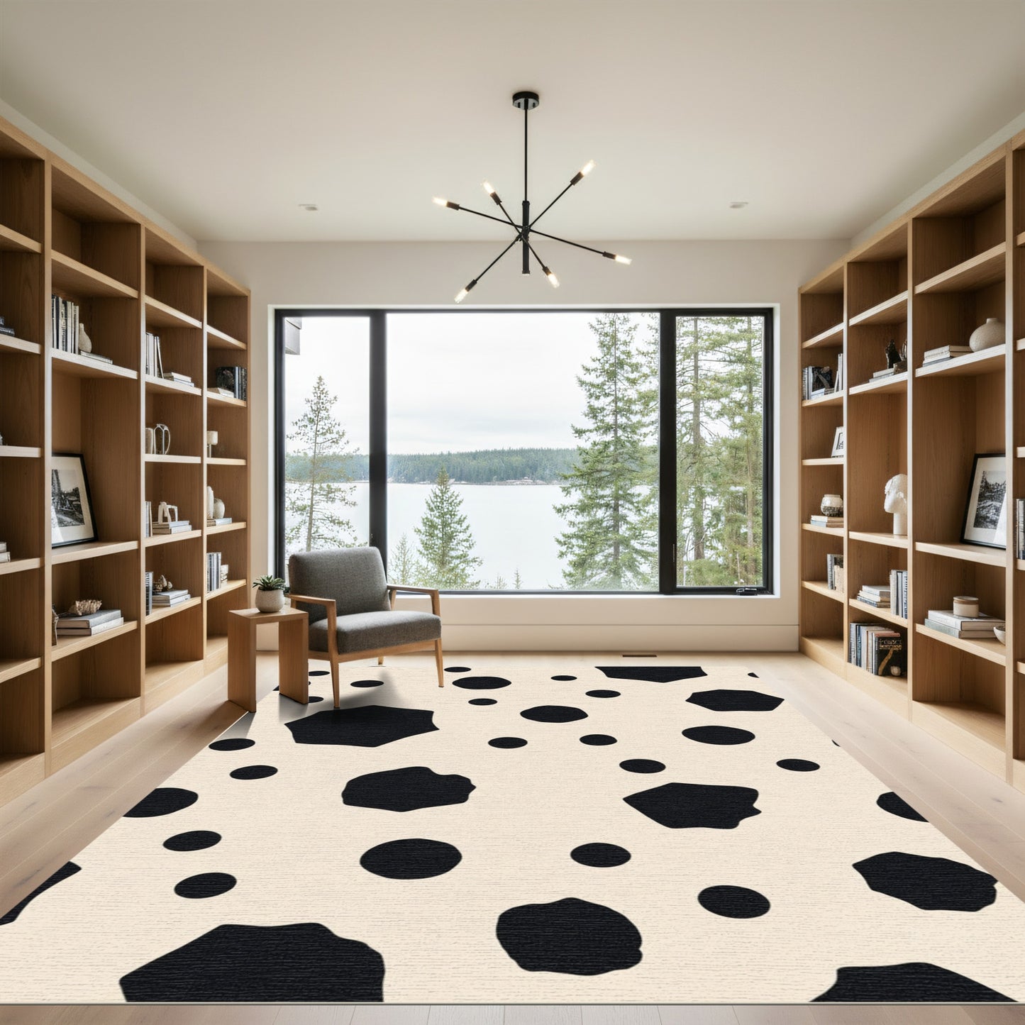 Black Organic Spots Cream Rug
