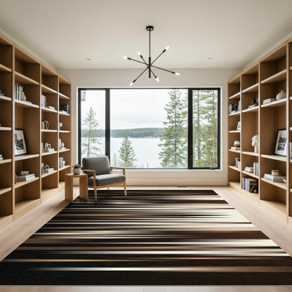Modern Bronze and Cream Linear Abstract Rug