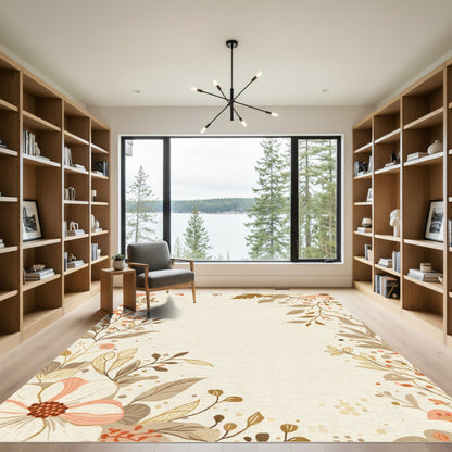 Earthy Floral Botanical Corner Arrangement Rug