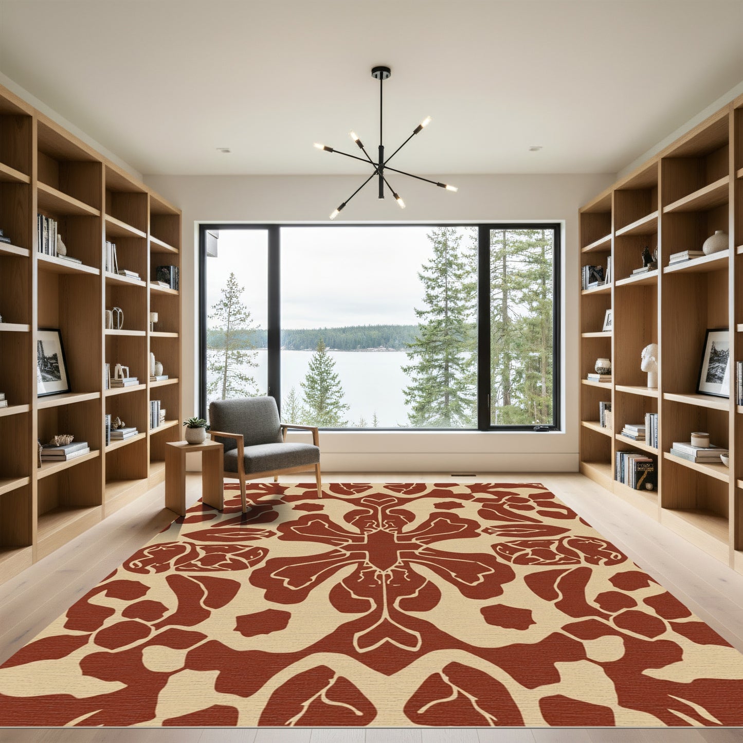 Terracotta Ochre Symmetrical Floral Medallion Rug
