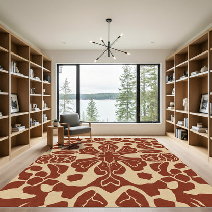 Terracotta Ochre Symmetrical Floral Medallion Rug