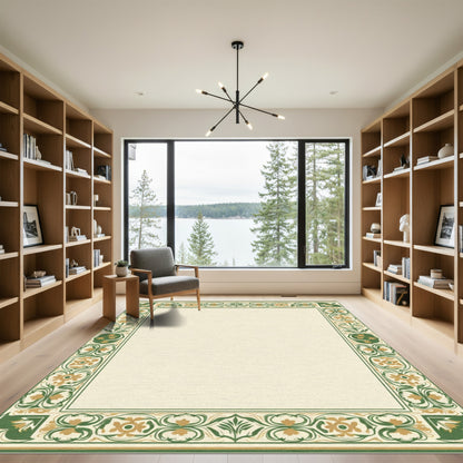 Green Gold Floral Acanthus Border Rug