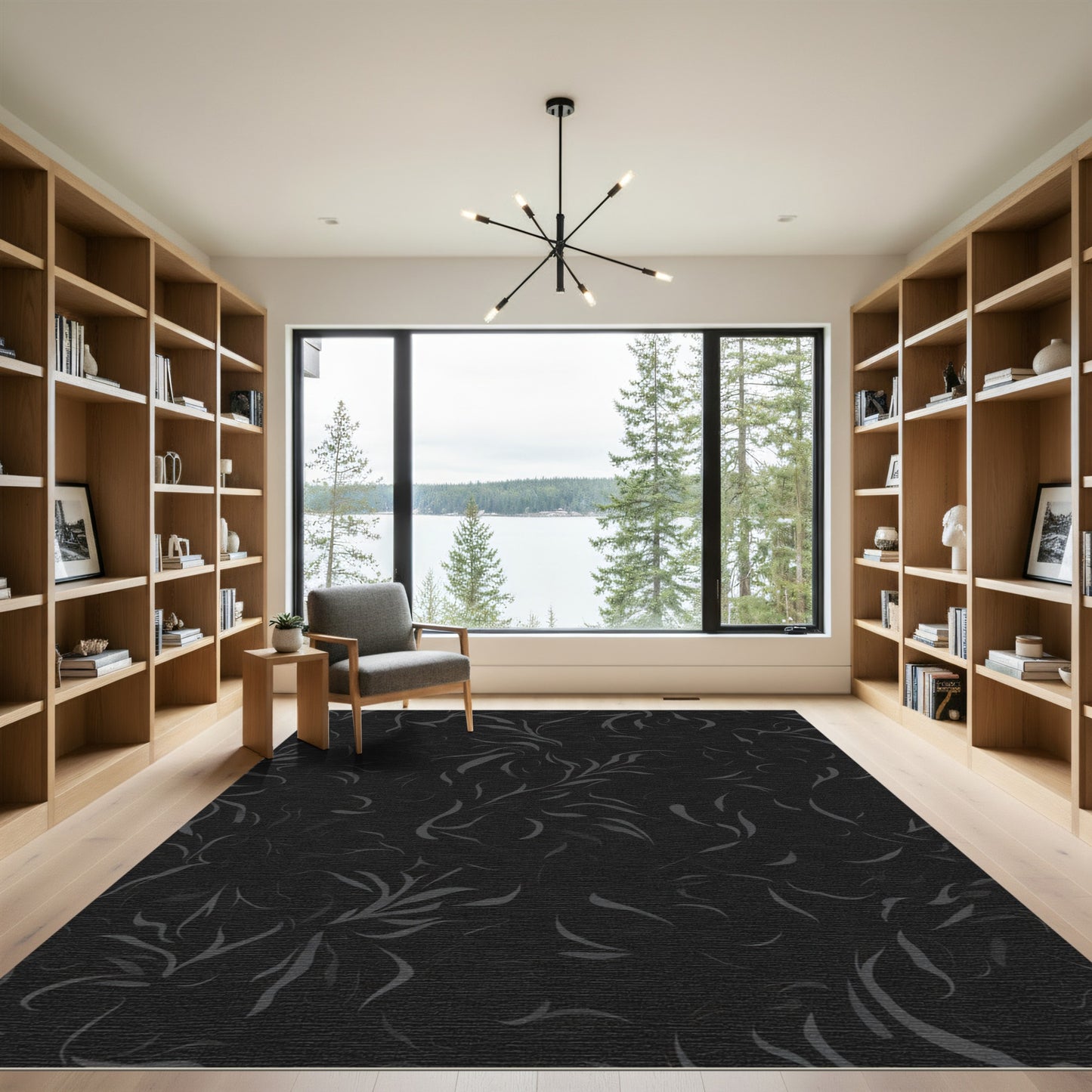 Dark Gray Woven Vine Swirl Rug