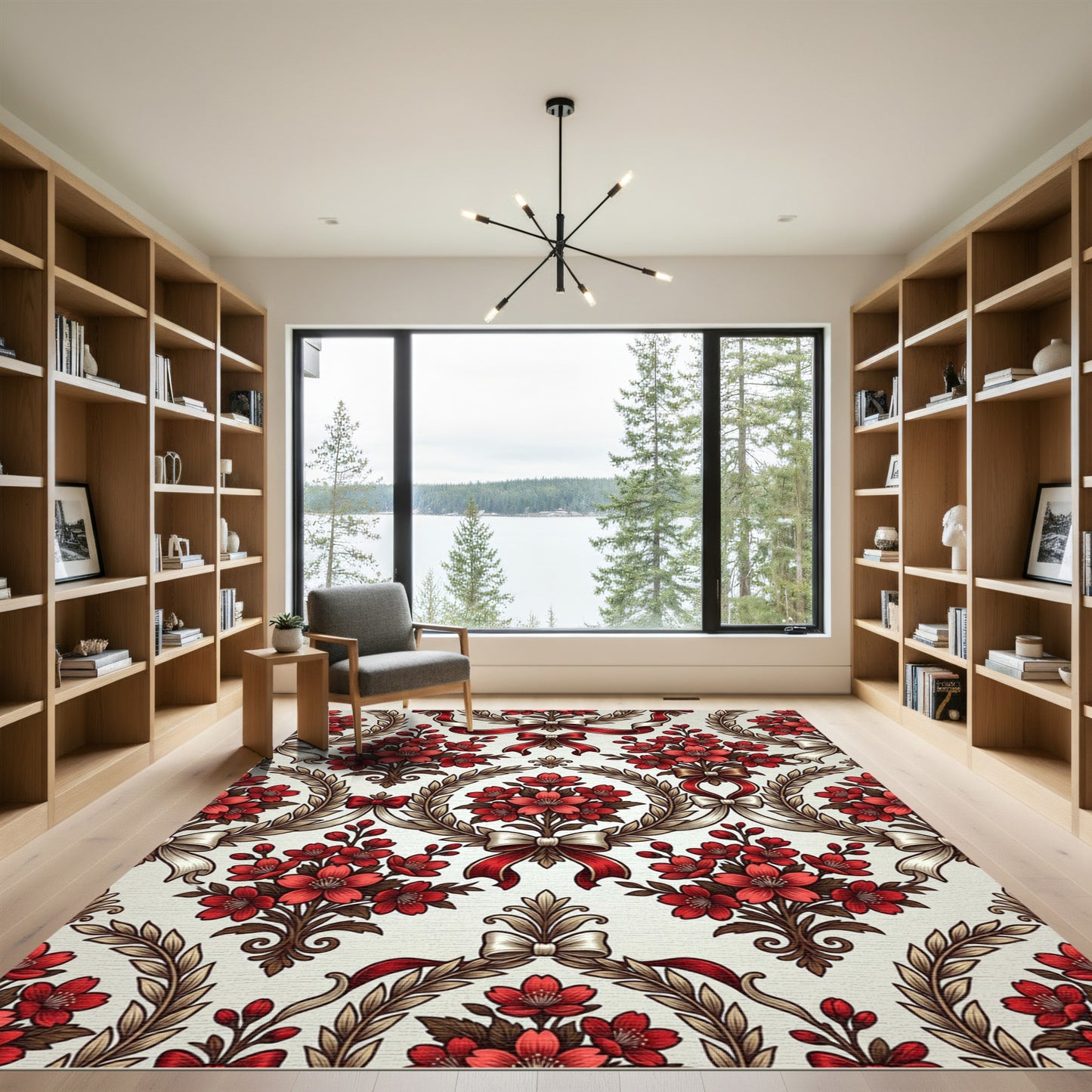 Crimson Floral Laurel Ribbon Garland Rug