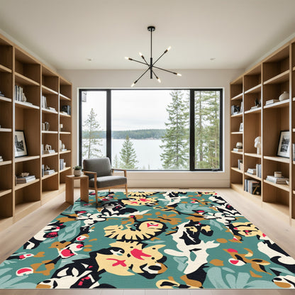 Teal Yellow Abstract Animal Collage Rug