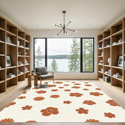 Earthy Clay Retro Floral Burst Rug
