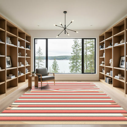 Coral Pink Cream Horizontal Stripes Rug