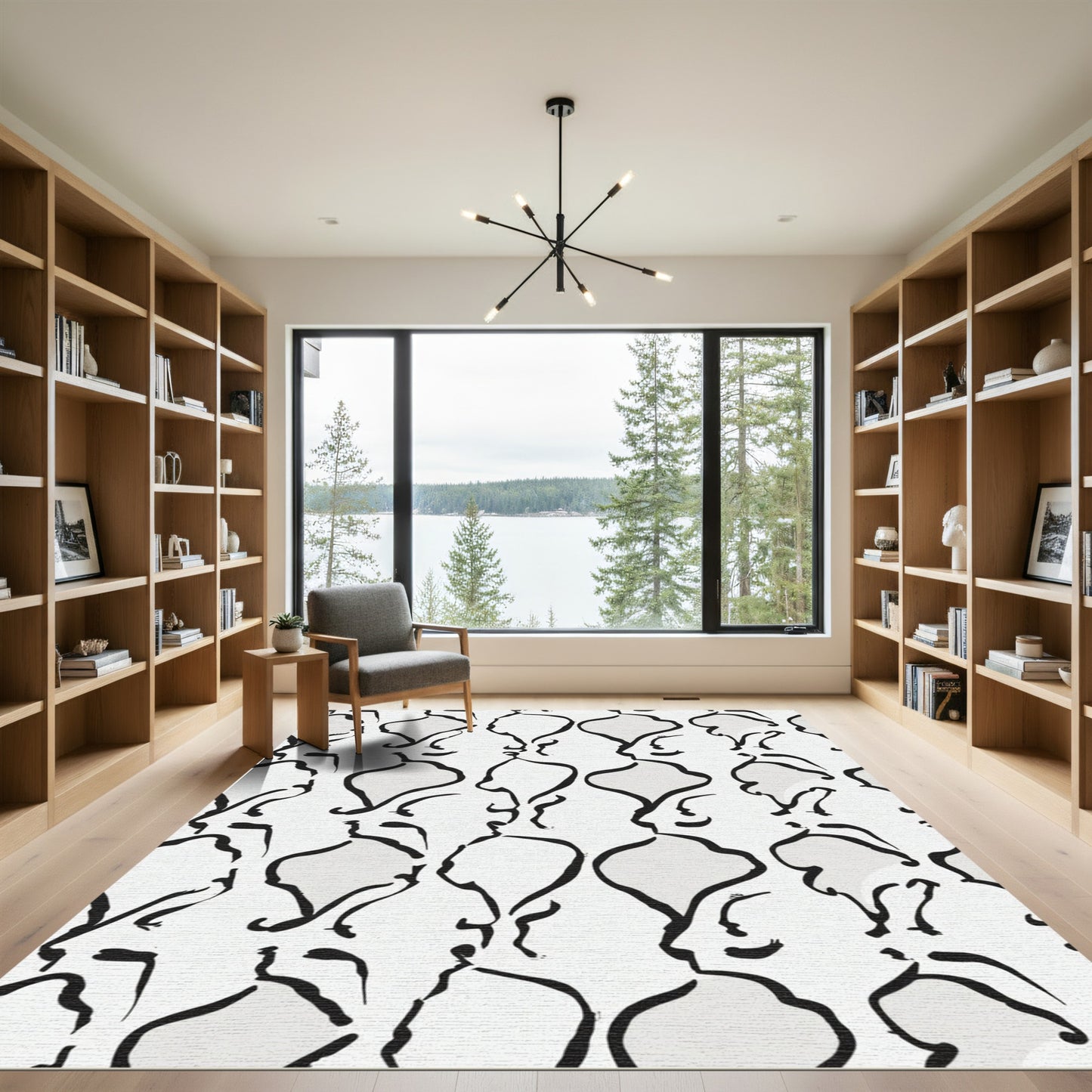 Black White Profile Silhouette Composition Rug