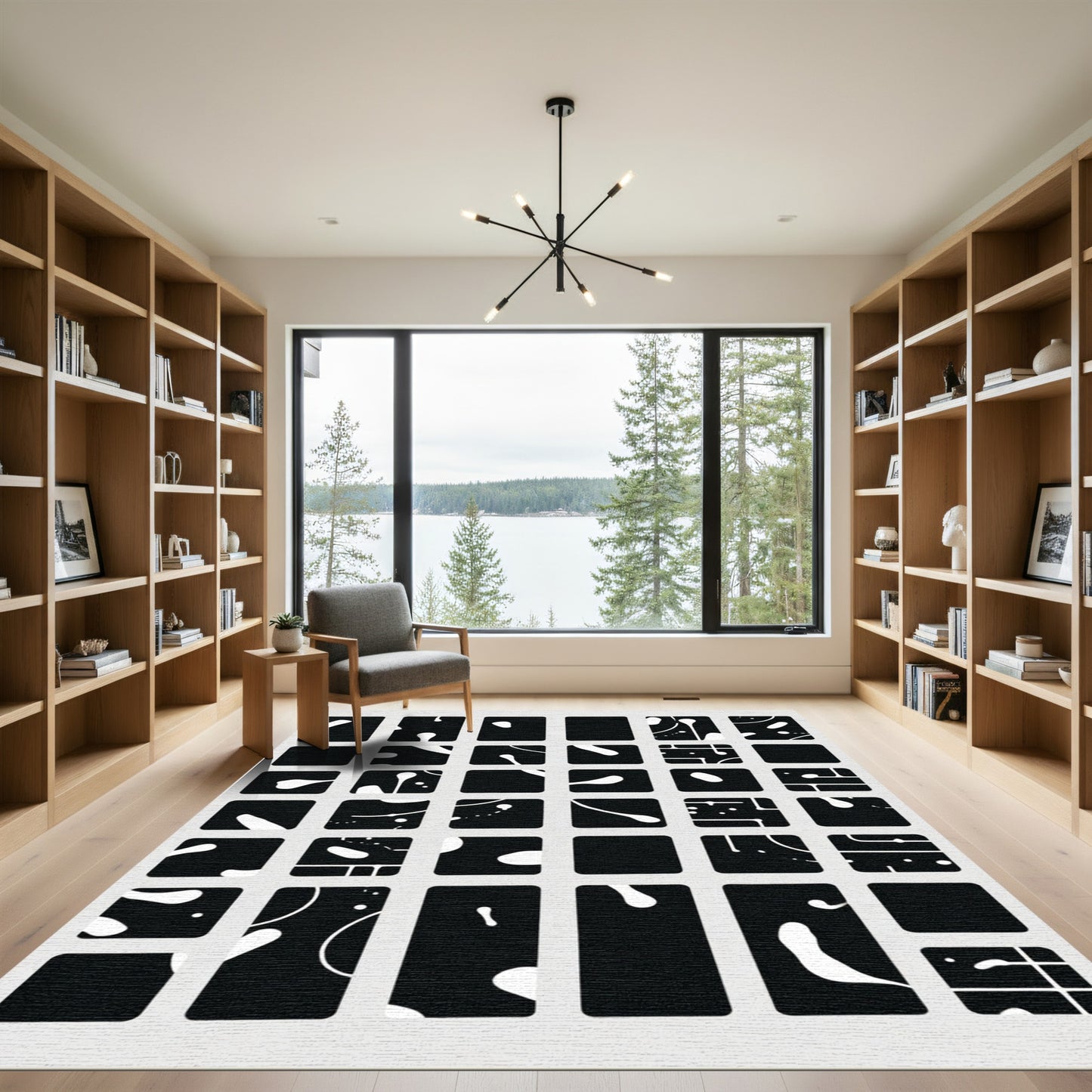 Black White Organic Splatter Collage Rug