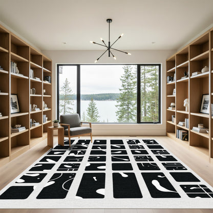 Black White Organic Splatter Collage Rug