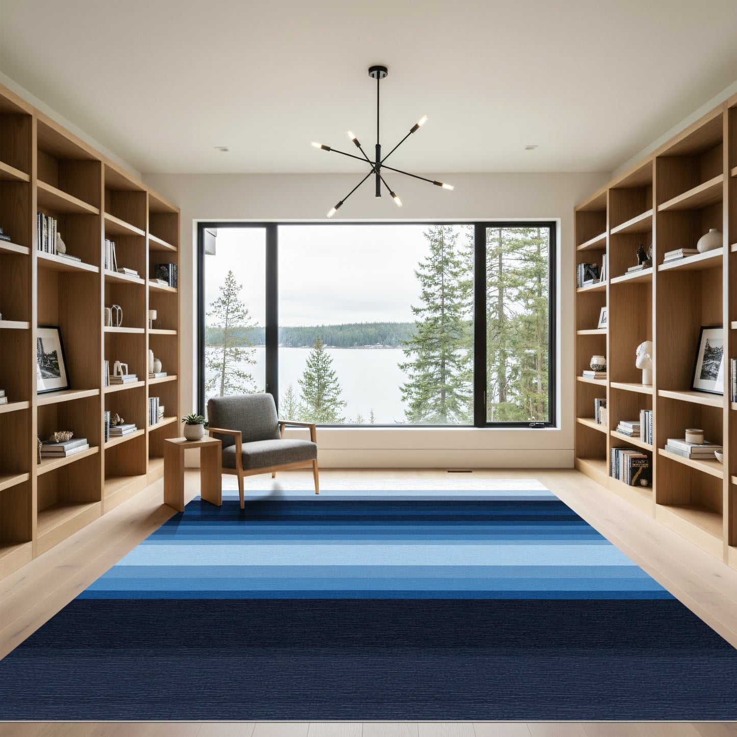 Subtle Light Blue Horizontal Stripe Rug