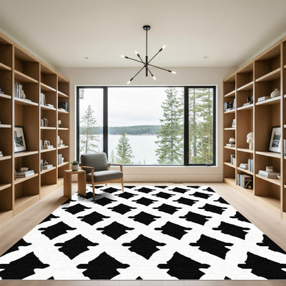 Black White Repeating Diamond Rug