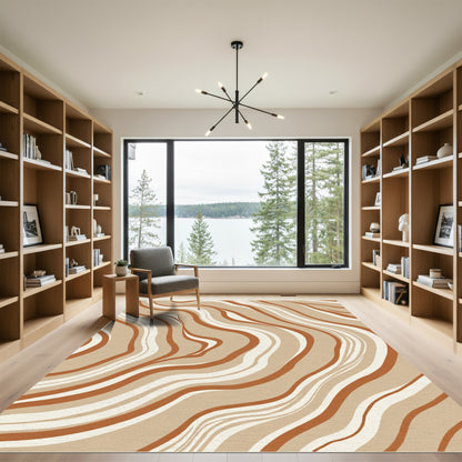 Earthy Brown Abstract Swirls Rug