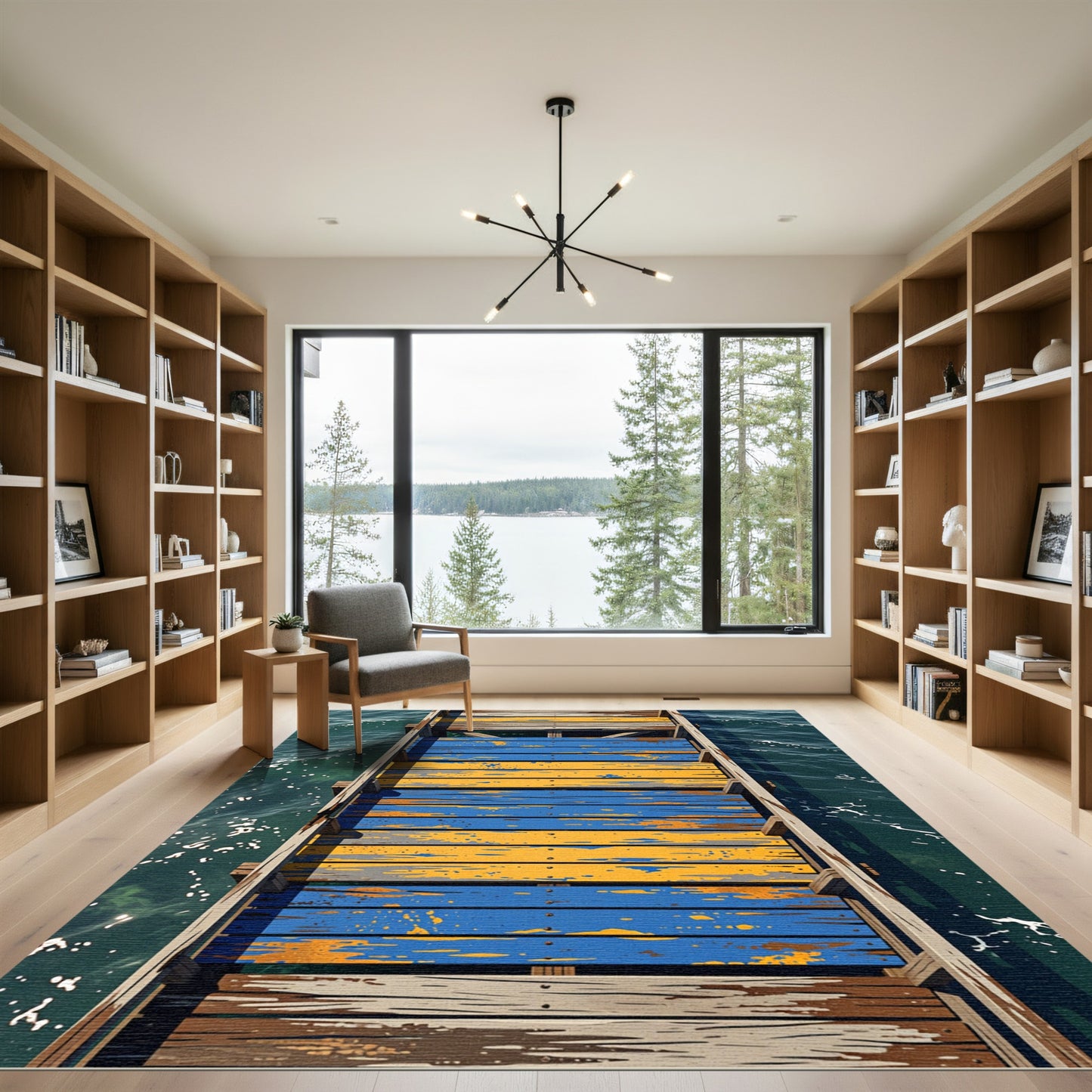 Blue and Yellow Distressed Plank Tide Rug