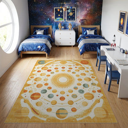 Golden Solar System Mandala Rug