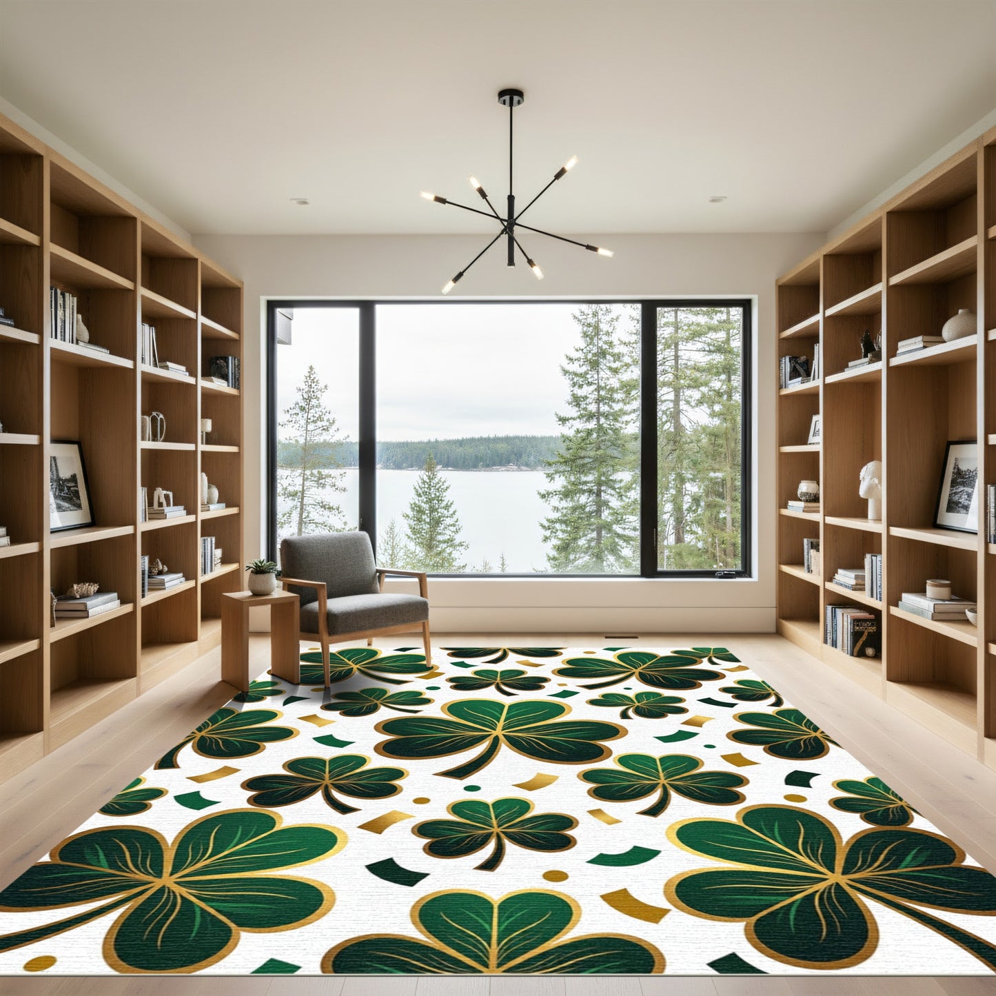 Elegant Gold and Emerald Shamrock Rug