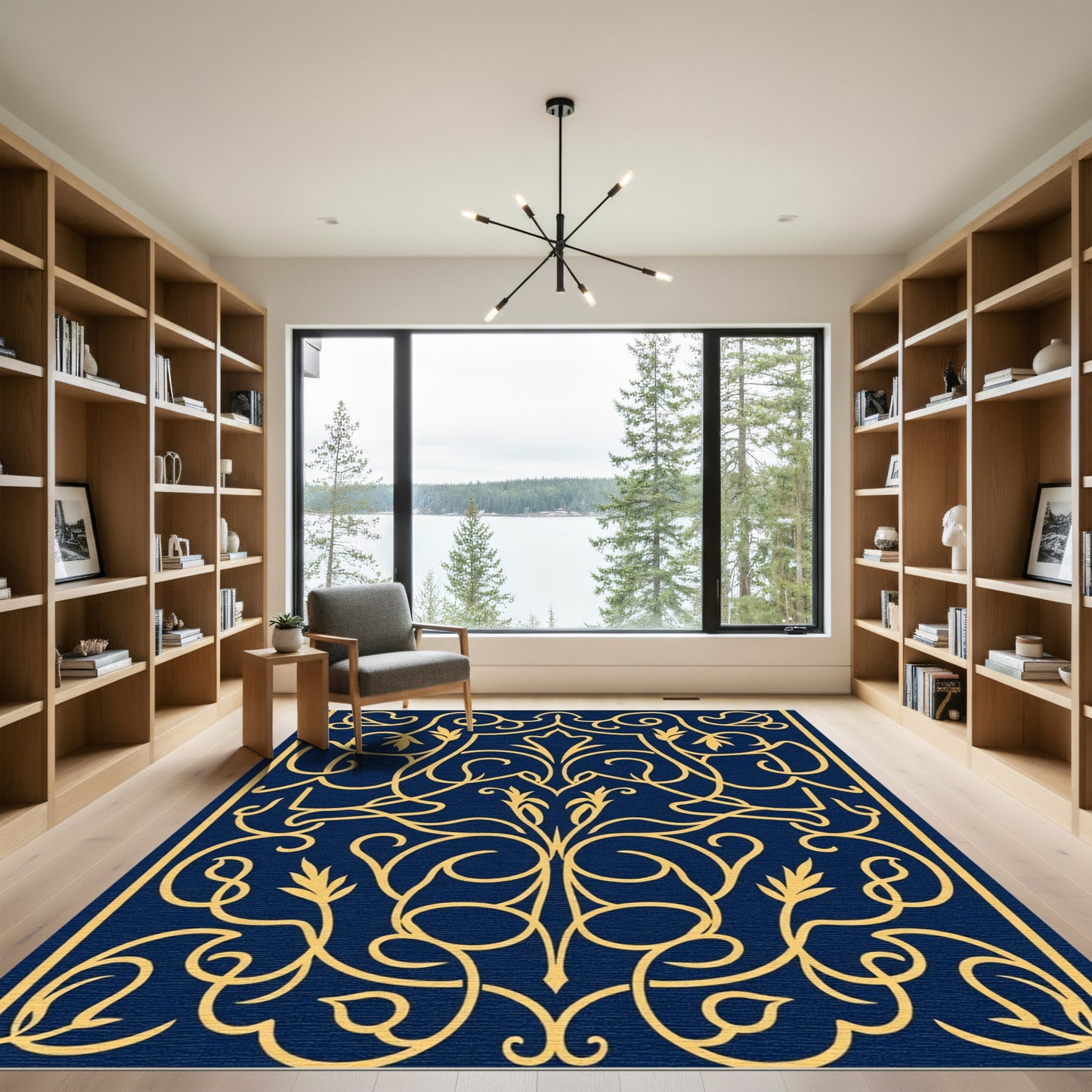 Classic Blue Gold Vine Scroll Rug