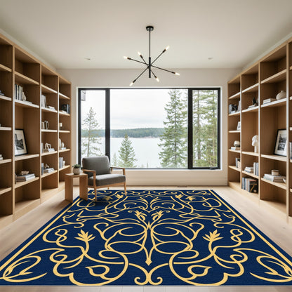 Classic Blue Gold Vine Scroll Rug