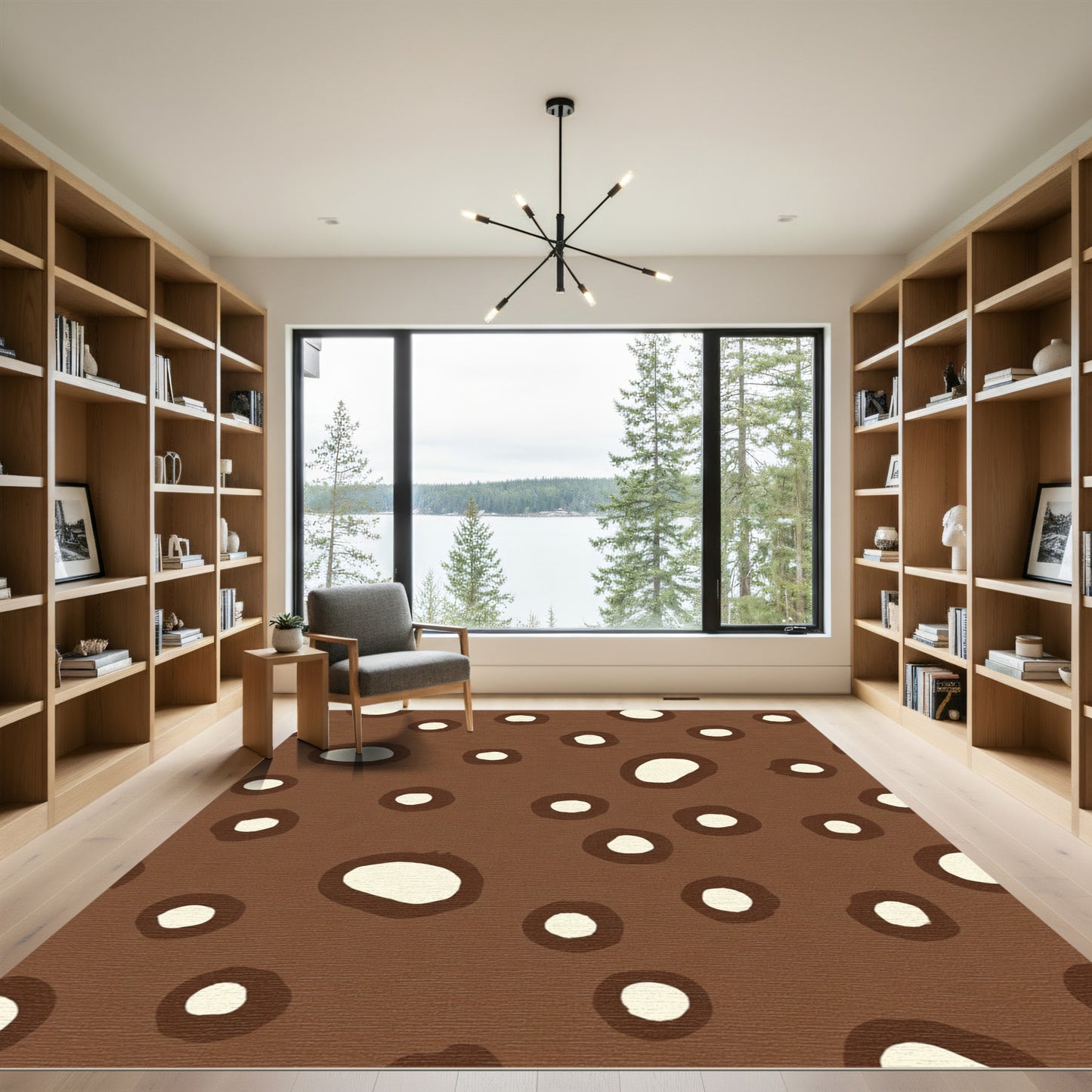 Brown Cream Abstract Circles Rug
