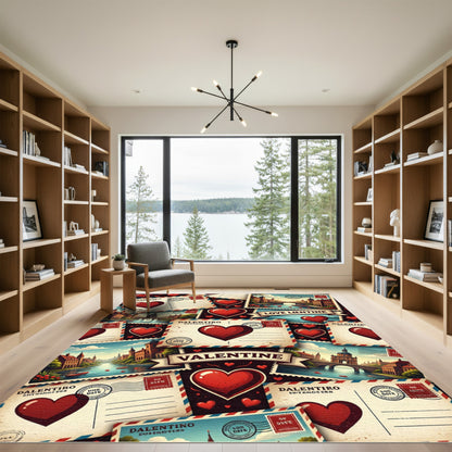 Vintage Valentine Heart Postcard Collage Rug