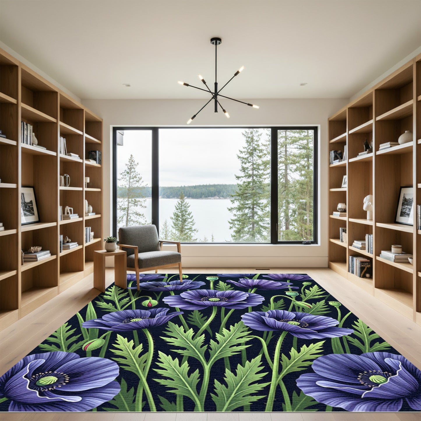 Deep Violet Poppy Botanical Art Rug