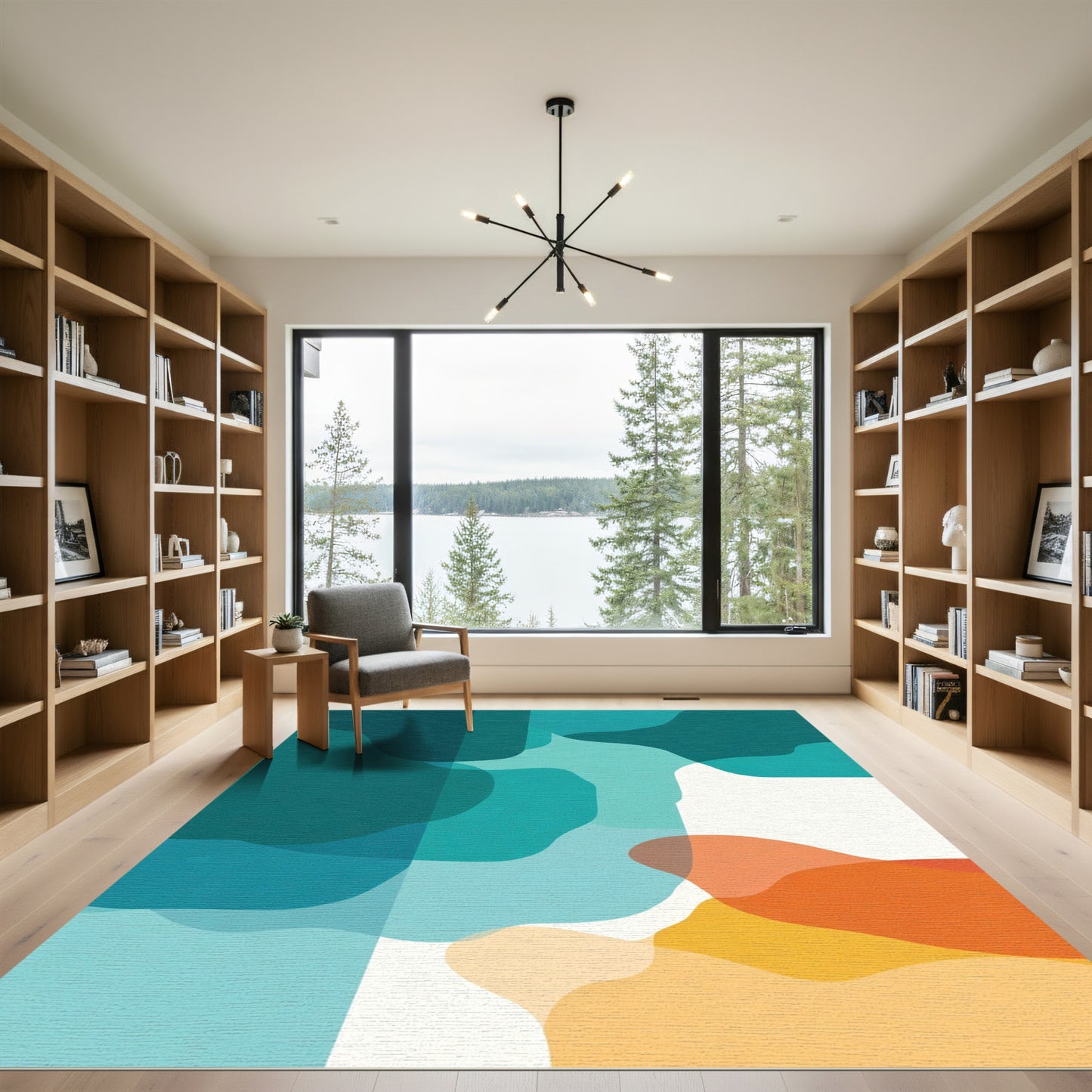Teal Orange Abstract Overlay Shapes Rug