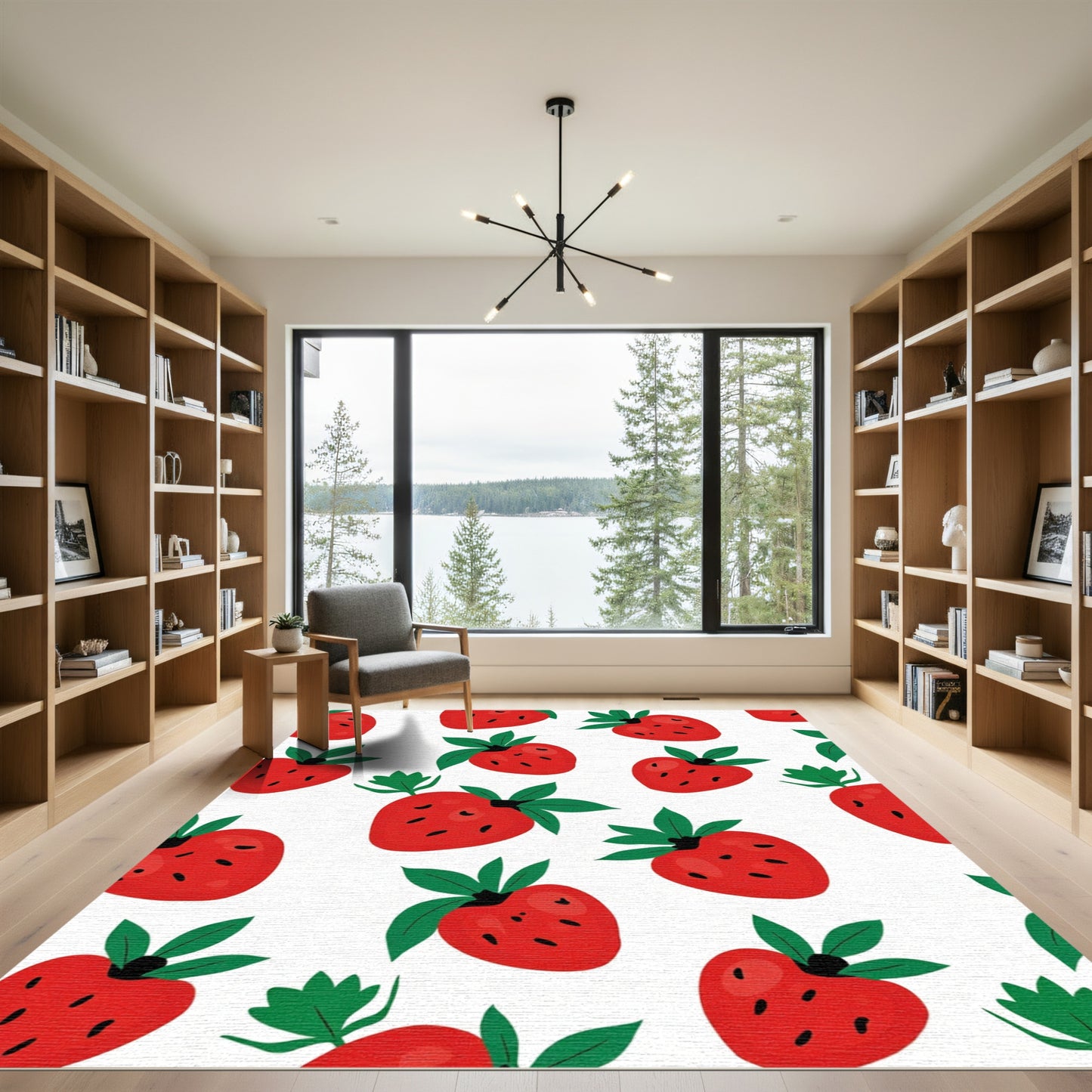 Playful Red Strawberry Pattern Rug