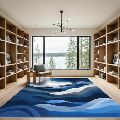 Deep Blue Abstract Wave Terrain Rug