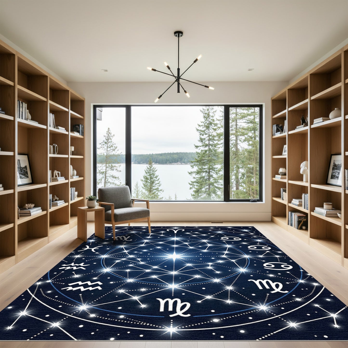 Celestial Navy Blue Zodiac Constellation Rug