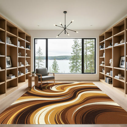 Earthy Swirl Abstract Warm Tones Rug