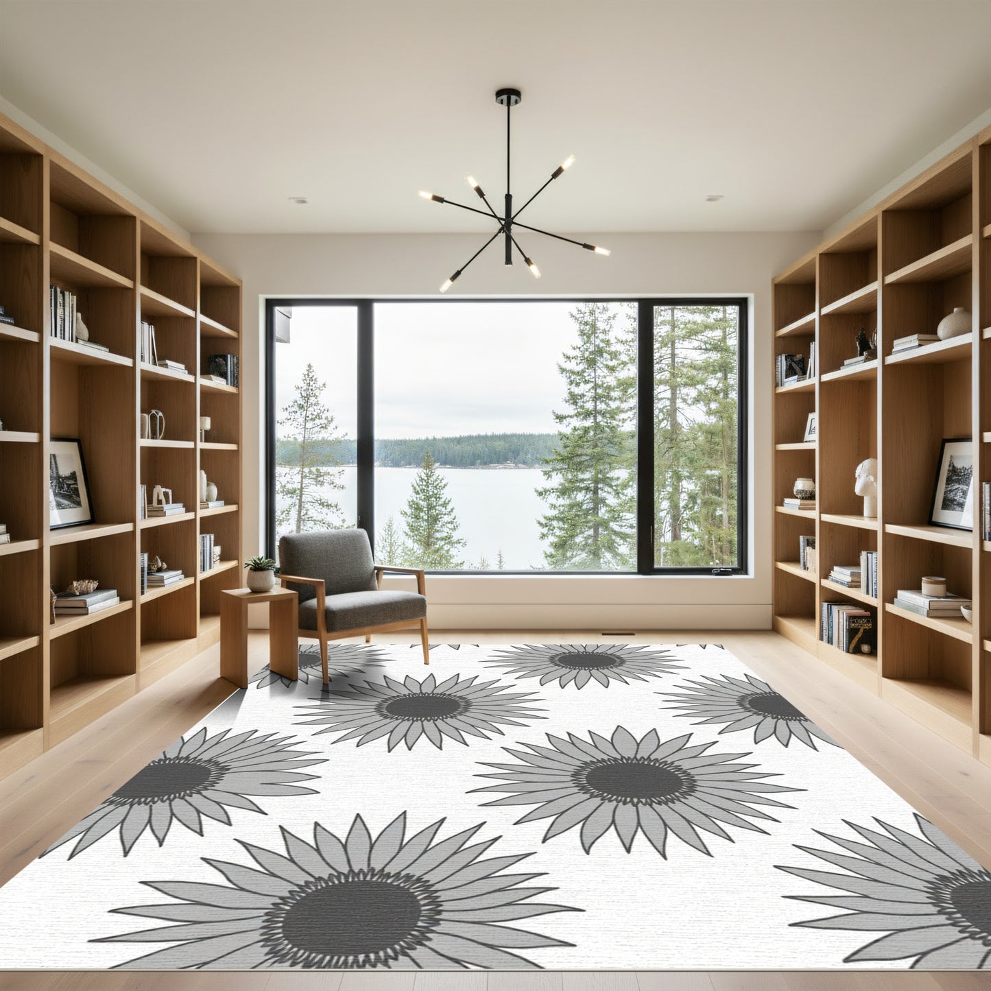 Gray Floral Radiating Bloom Rug