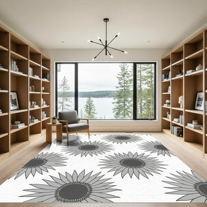 Gray Floral Radiating Bloom Rug