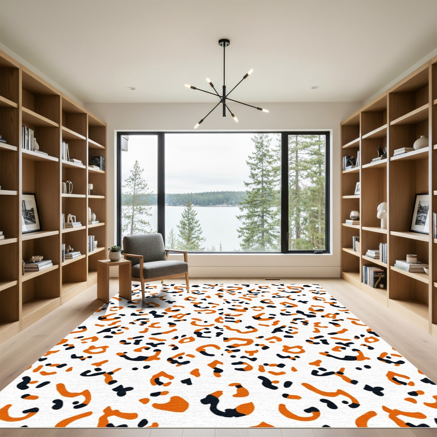 Orange Black White Animal Spot Rug