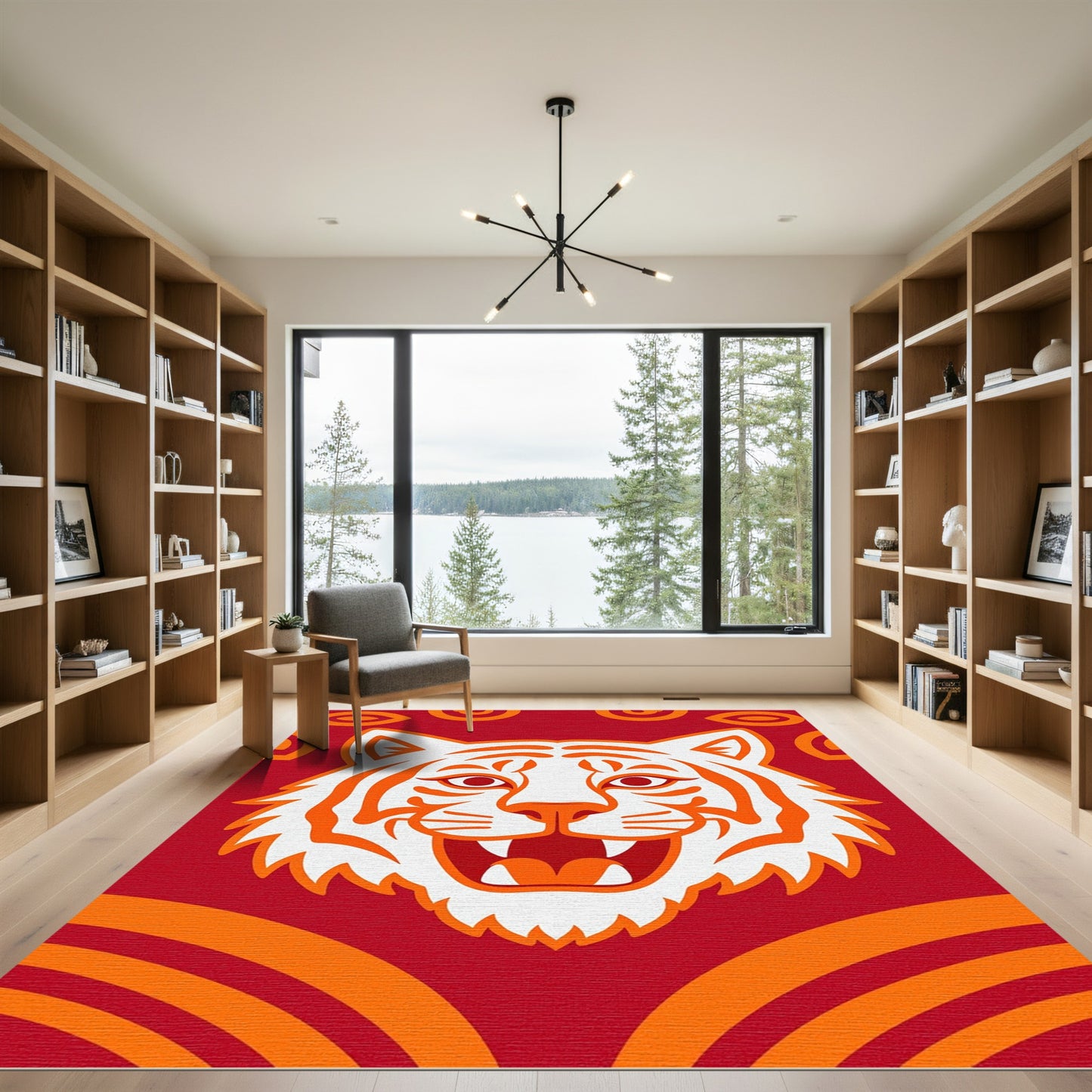 Bold Red Orange Tiger Face Rug