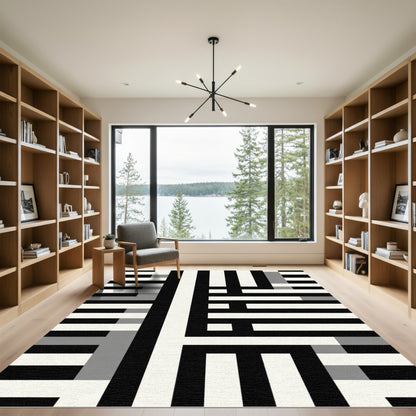 Monochrome Geometric Block Weave Rug