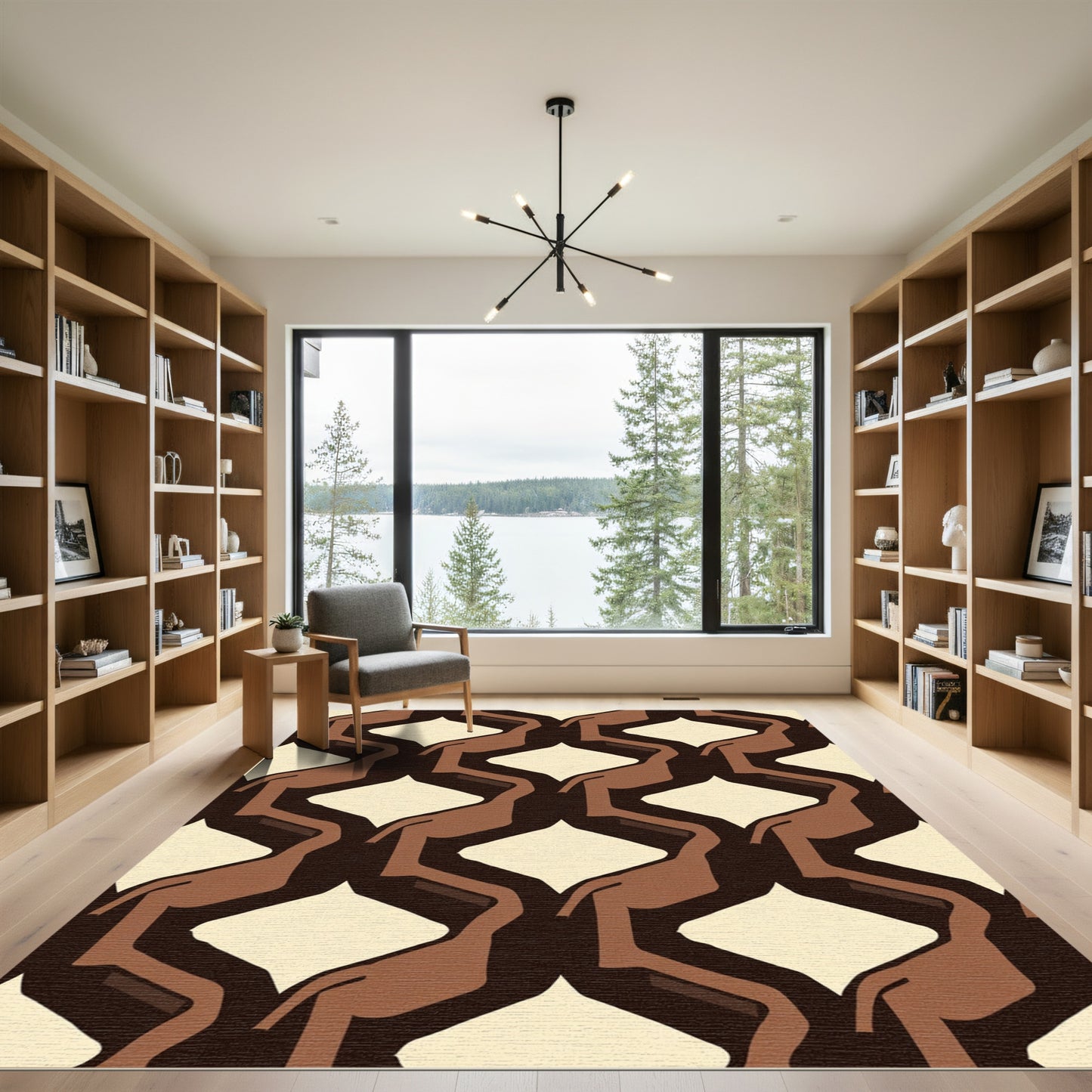 Amber Brown Interlocking Diamond Shapes Rug