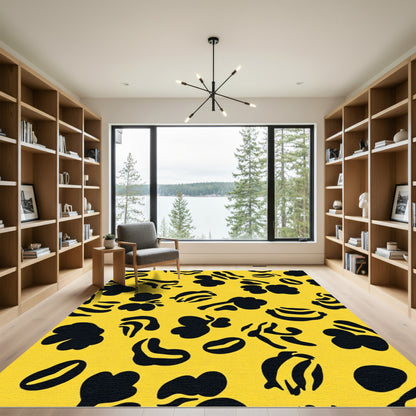 Vibrant Yellow Black Abstract Elements Rug