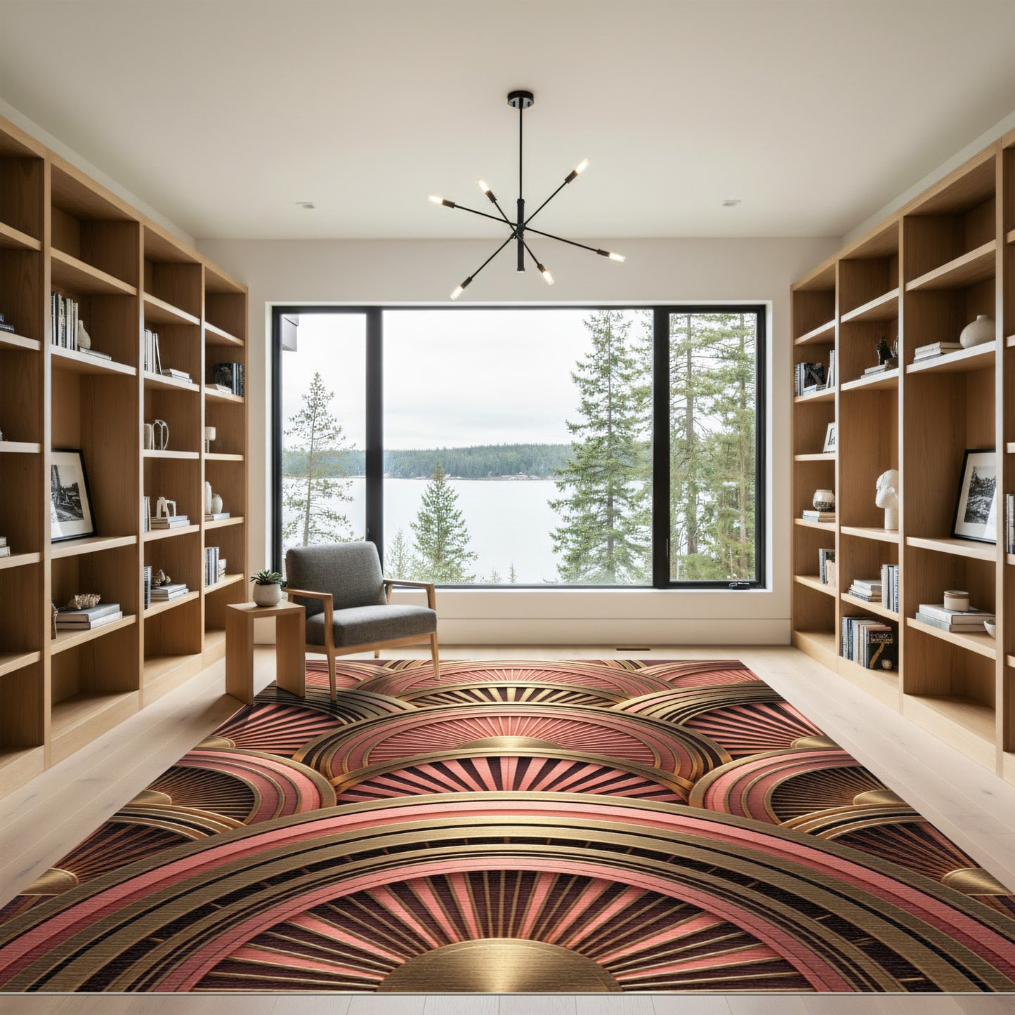 Art Deco Gold and Rose Fan Rug