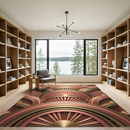 Art Deco Gold and Rose Fan Rug