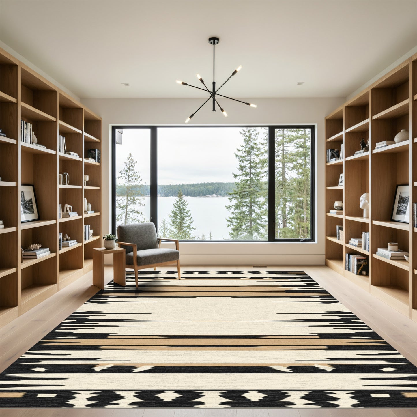 Abstract Tan Stripe Organic Rug