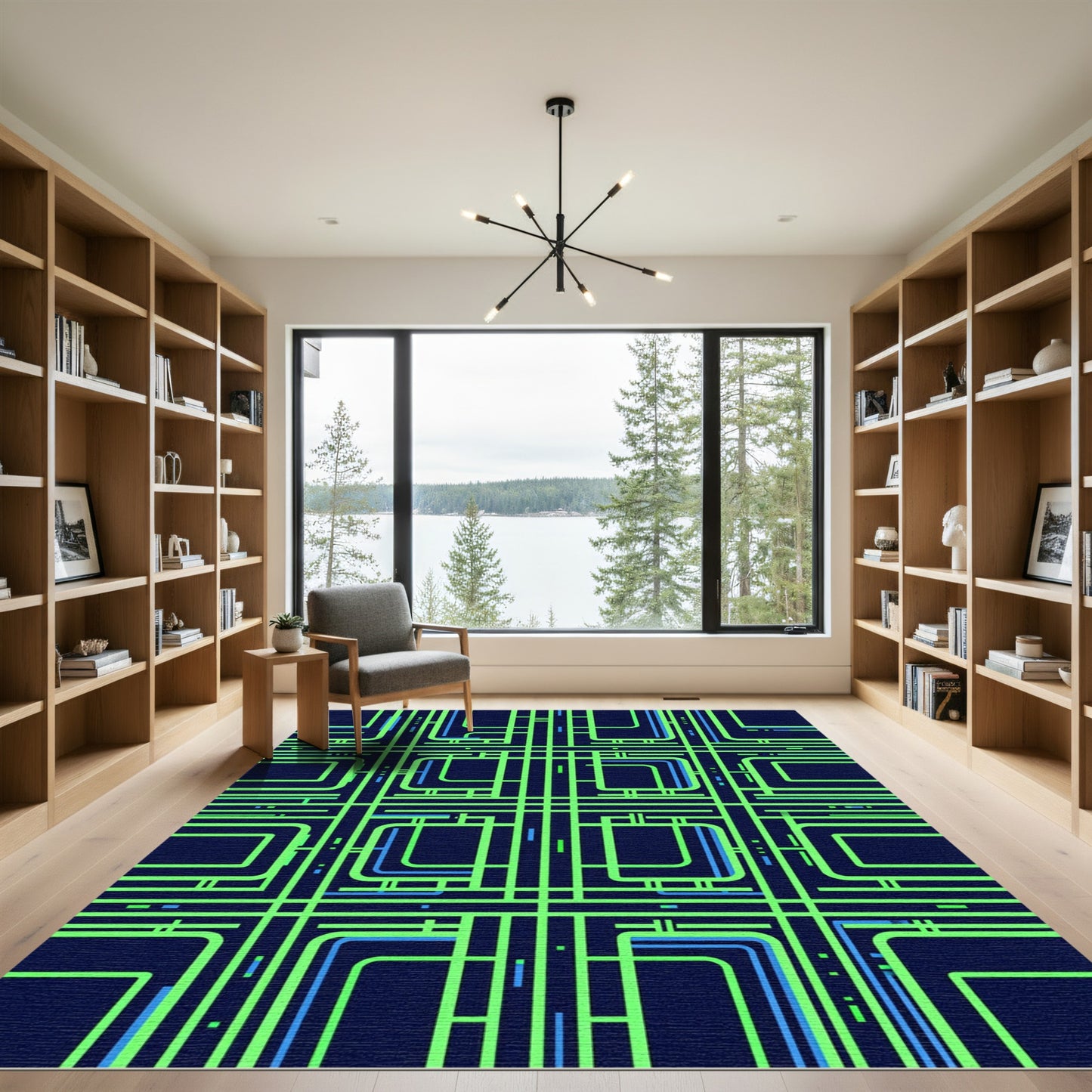 Neon Geometric Grid Electric Blue Rug