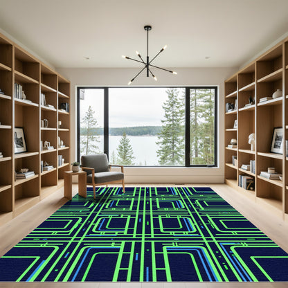 Neon Geometric Grid Electric Blue Rug