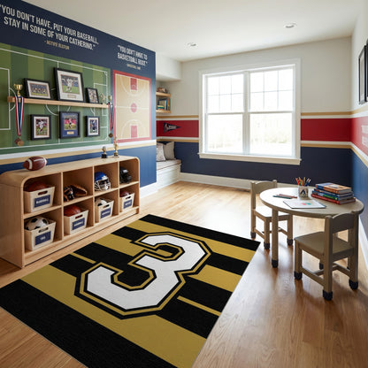 Bold Black Gold Striped Number 3 Rug