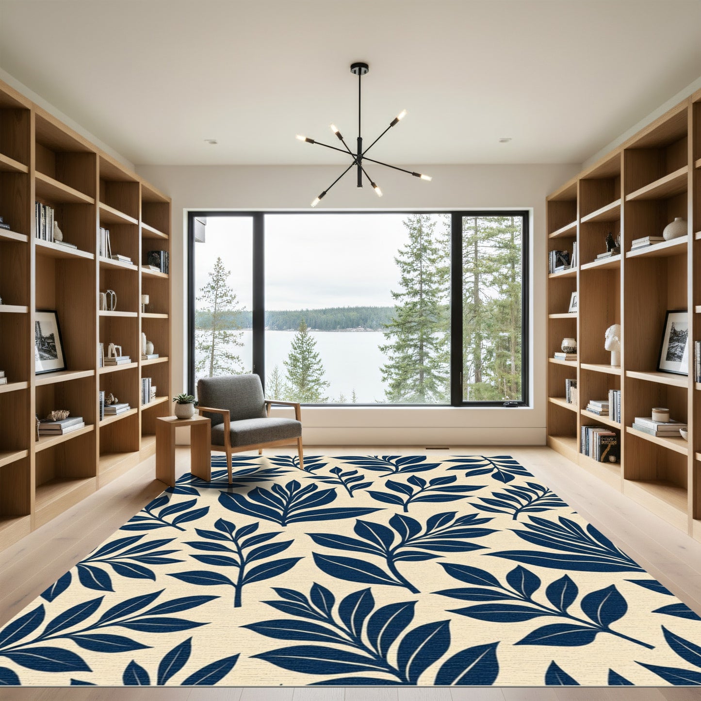 Navy Blue Botanical Branch Accent Rug