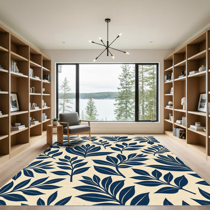 Navy Blue Botanical Branch Accent Rug