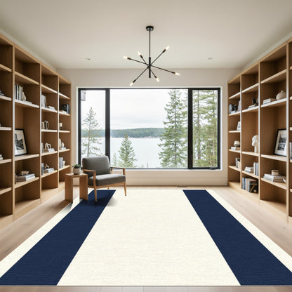 Navy Cream Wide Stripe Rug